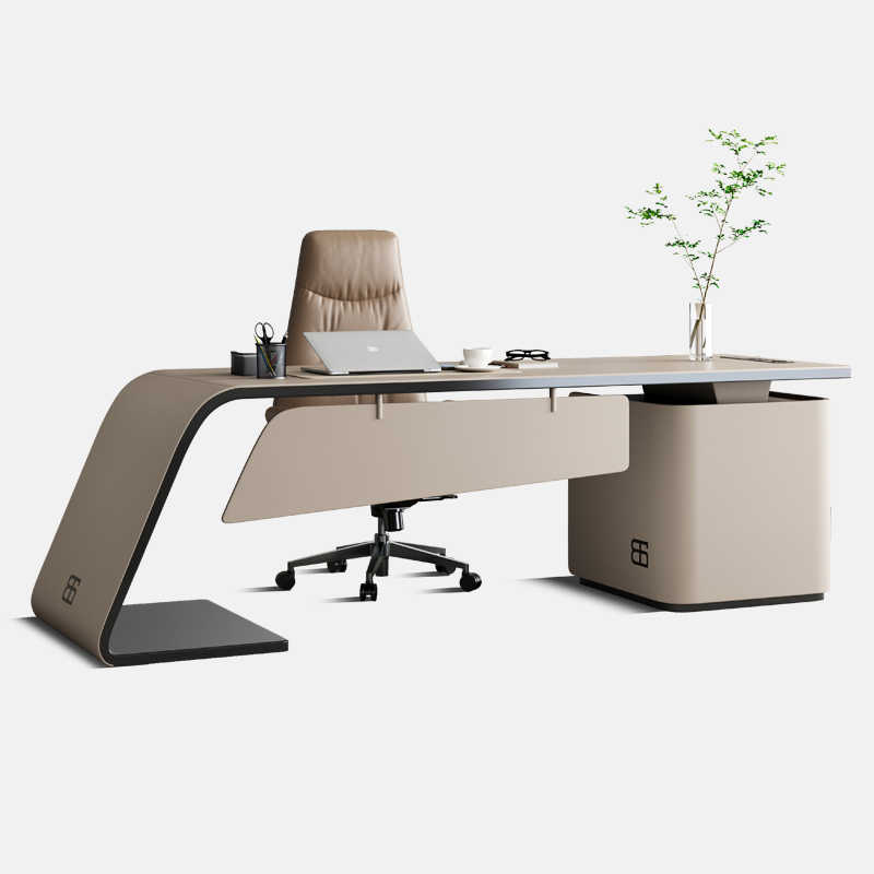 意式轻奢书桌家用书房写字桌电脑桌现代简约高级感转角老板办公桌