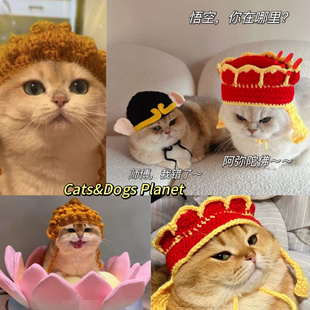 宠物猫咪帽子悟空西游记变装头套头盔狗狗假发头饰品搞怪拍照道具