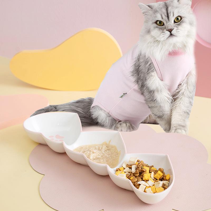 幼猫陶瓷格盆猫碗防打小翻猫水食碗猫狗狗奶碟罐头碗零三食猫粮盘