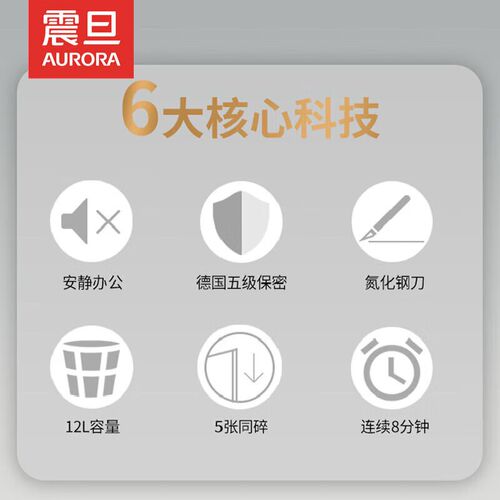 震旦AS05212CmD办公商用碎纸机5级保密单次5张细碎2*12 12L