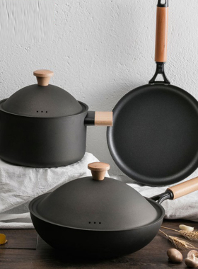 样板房厨房厨具摆件锅具装饰黑色汤锅煎锅新中式锅具W摆件软装配