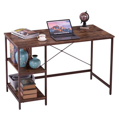 Desk Side Table Industrial StyleC Three Layers Table Black W