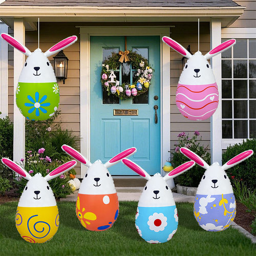 跨境节日派对道具加厚pvc兔子彩蛋复活节庭院装饰充气气模摆件