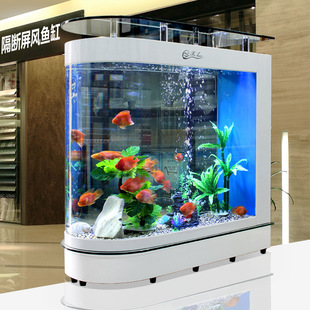 生态子弹头鱼缸水族箱玻璃小型大型家用客厅屏风鱼缸1米1.2米