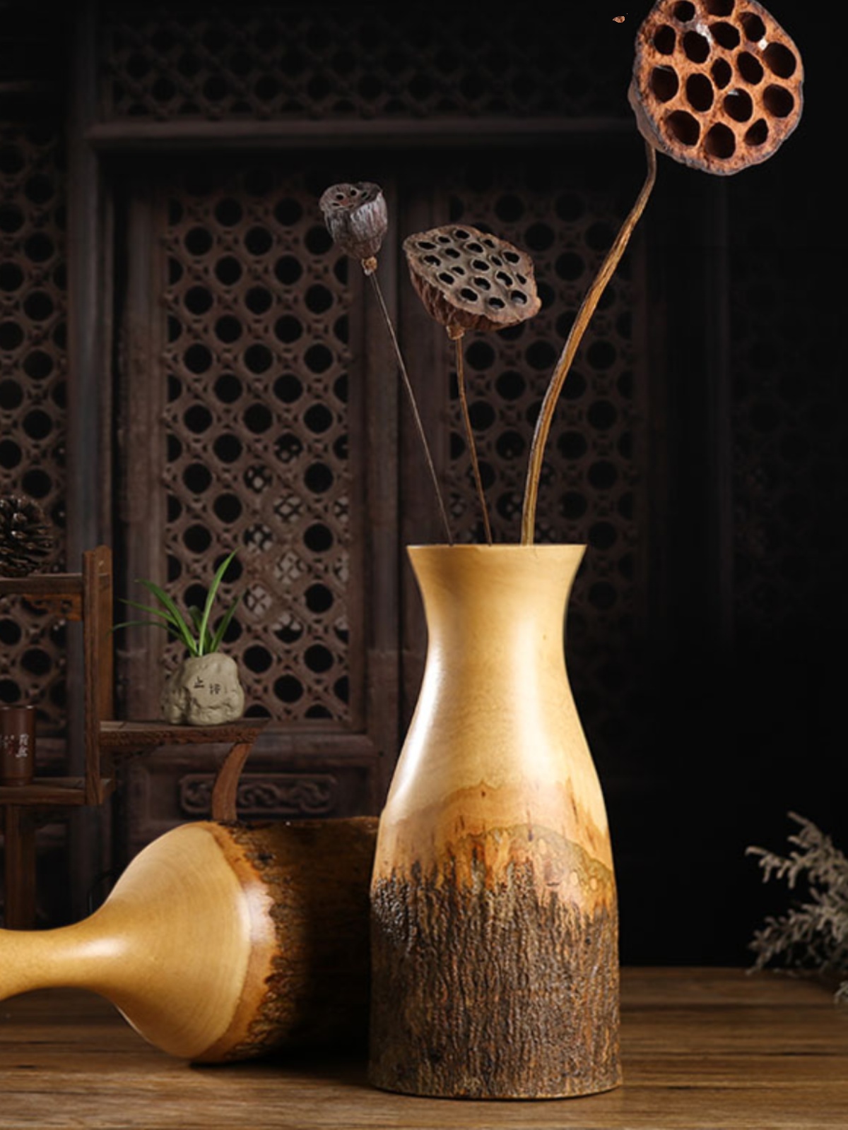 花瓶摆件客厅插花艺术干花轻奢树皮细口瓶现代简约创意桌面装饰