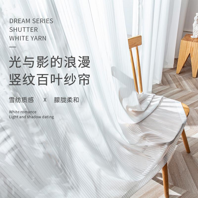窗帘纱帘白纱透光不透人雪纺客厅阳台垂感飘窗网红梦幻竖百叶纱帘