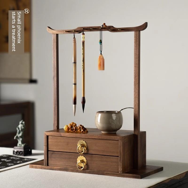 紫芳斋张晓峰冯青玉黑胡桃笔架笔挂实木展示架书房四宝毛笔及玩储