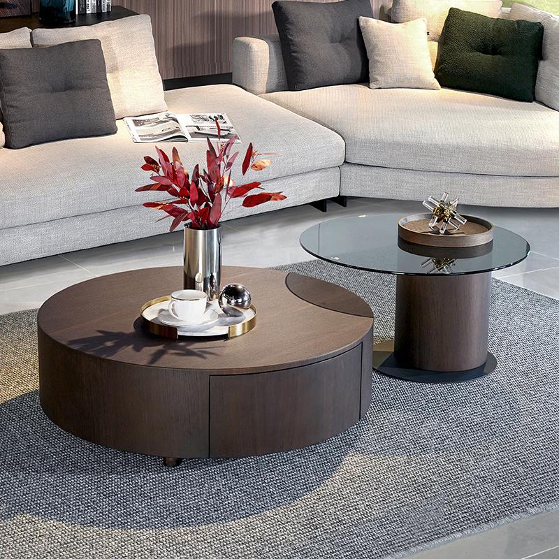 现代简约轻奢高级感组合茶几极简意式烟熏小户型客厅家用圆形创意