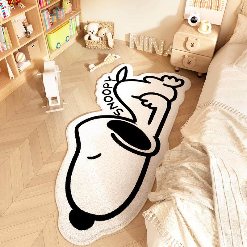 史努比异形床边毯卡通风卧室仿羊绒地毯儿童房毛绒长条可机洗地垫