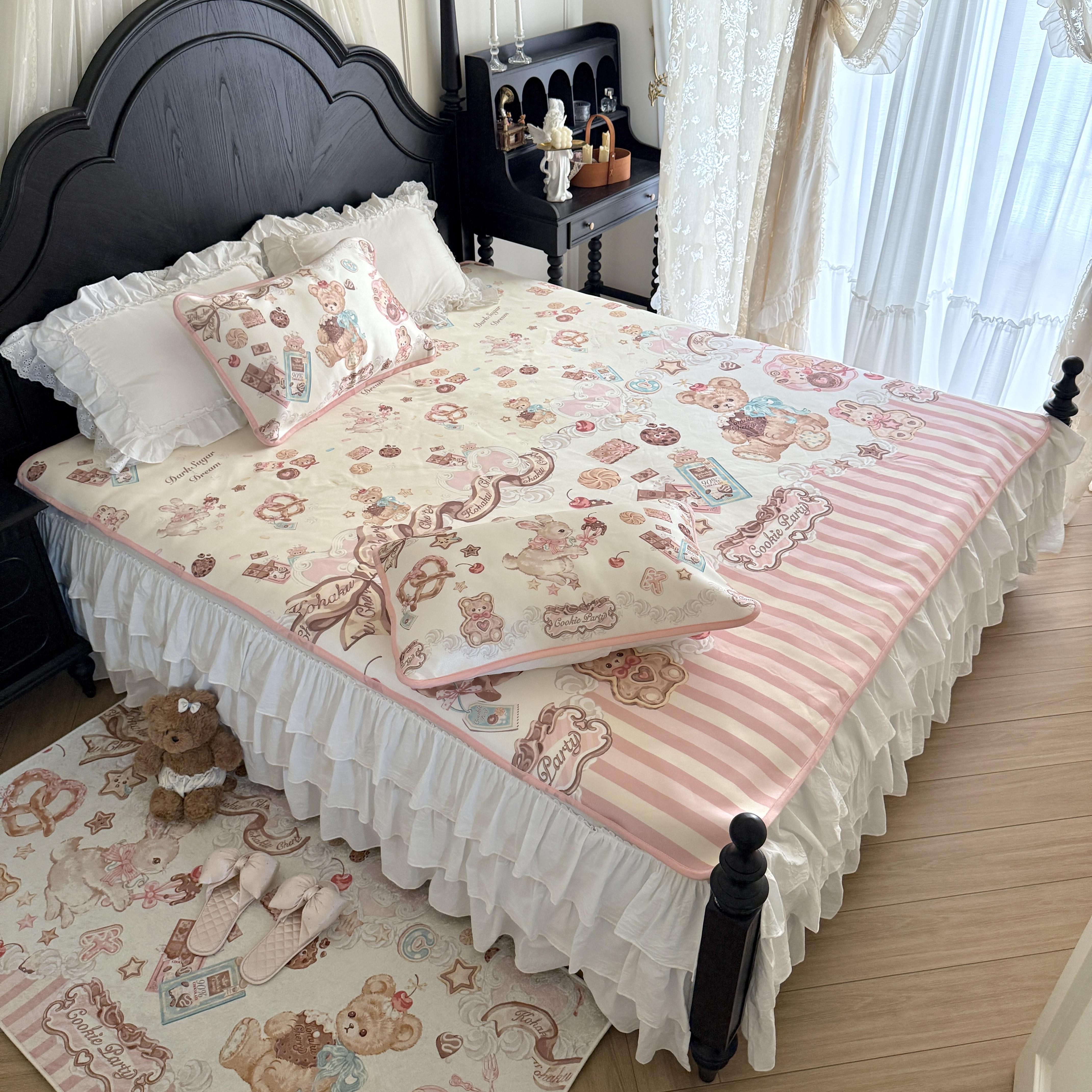 饼干派对洛丽塔风甜美Lolita夏季冰丝凉席可机洗透气冰三件套