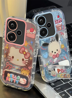 适用红米note9/10/11/12/13/14新款手机壳redmi全包防摔proplus可爱时尚+爆款网红透明KT猫帕恰狗镜面支架