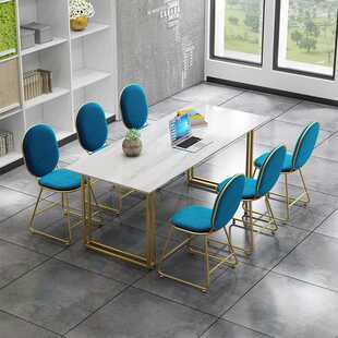 北欧大理石桌椅组合职员培训会议桌长条洽谈桌移动办公商务轻奢