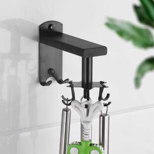 黑色旋转厨房挂钩 多功能可拆卸置物架 太空铝壁挂式勺铲刷收纳架