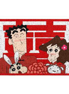 轻奢风入户门丝圈地垫蜡笔小新红色喜庆结婚地毯卧室婚房门口脚垫