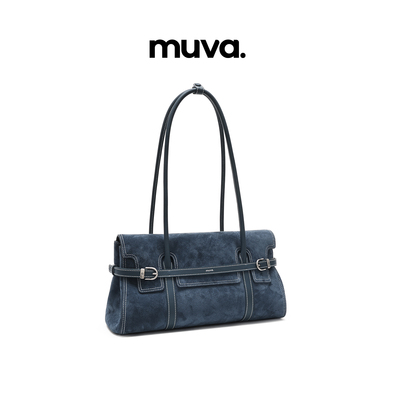 muva.英伦风袢带牛皮大容量女 通勤包包单肩包2025年新品