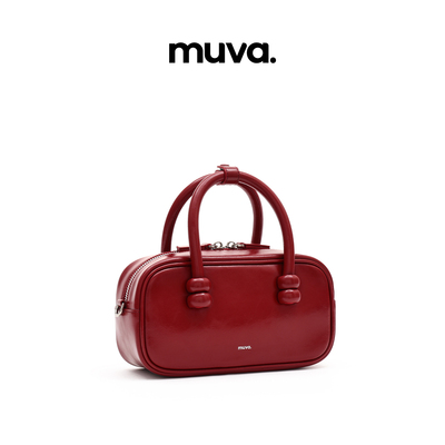muva.红色保龄球包女 手提包复古波士顿包斜挎包2023年新品