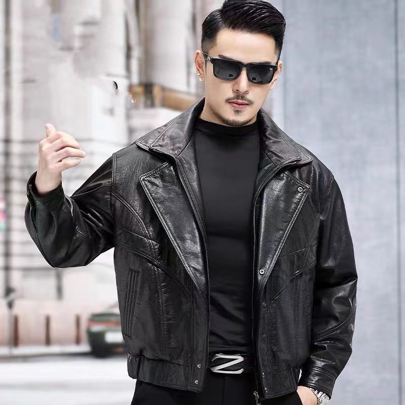 海宁绵羊真皮皮衣男外套秋冬修身机车双翻领痞帅夹克加厚2025新款