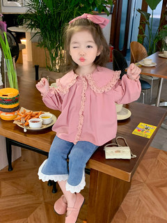 新款巴拉韩系女童巴拉衬衫春秋新款儿童娃娃衫衬衣洋气时髦蕾丝外