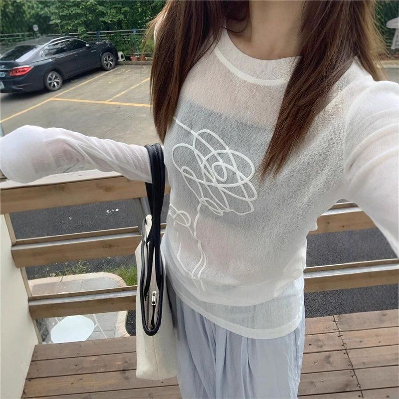 设计感小众透视防晒罩衫T恤女2025夏季新款小众薄款百搭上衣透气
