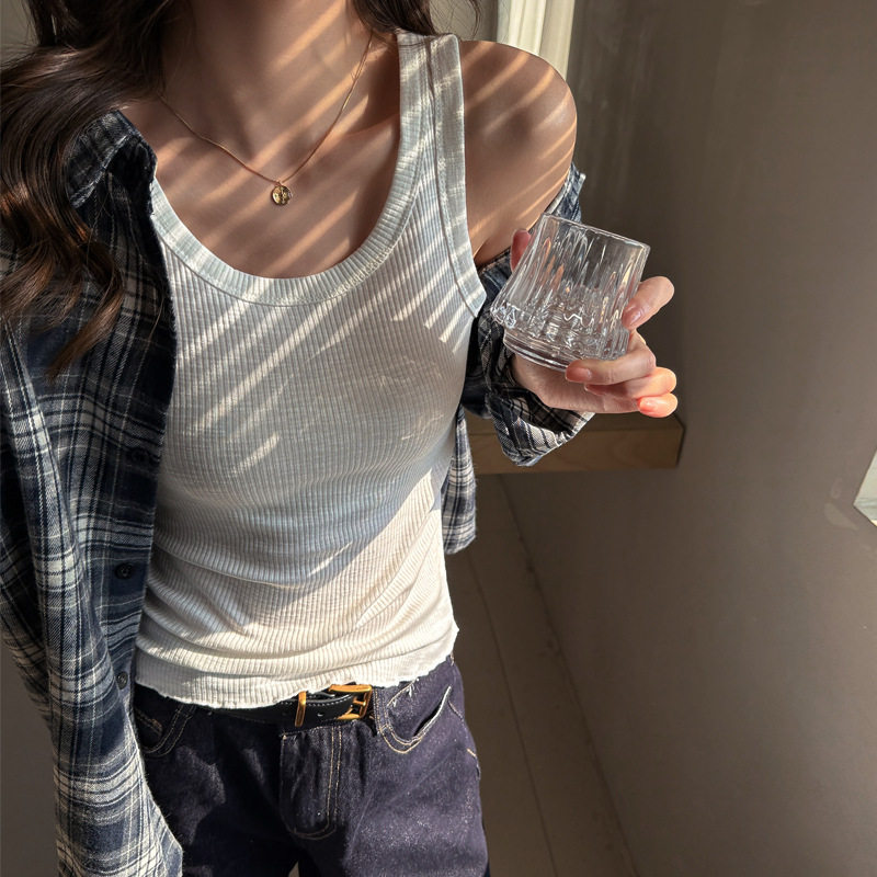 遮副乳韩版夏薄款螺纹打底背心女内搭吊带百搭外穿设计感无袖上衣