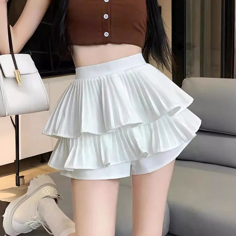 荷叶边半身裙字蛋糕百褶双层女短裙蓬蓬甜美短裙蓬蓬半身裙百褶A