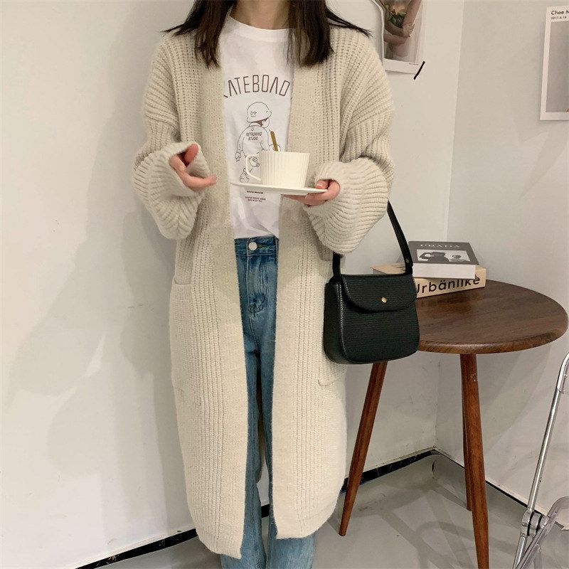 女宽松针织2026毛线风粗秋冬开衫慵懒百搭韩版加厚中长款毛衣外套