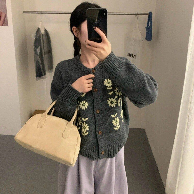 外套针织雏菊刺绣开衫上衣重工小毛针织衫