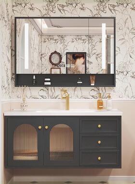 法式橡木烤漆73/83/93/103/113CM陶瓷一体盆浴室柜洗漱台洗脸盆