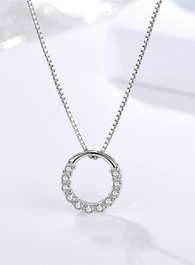 原创设计925银项链韩版轻奢简约百搭圆环微镶锆石锁骨吊坠送礼物
