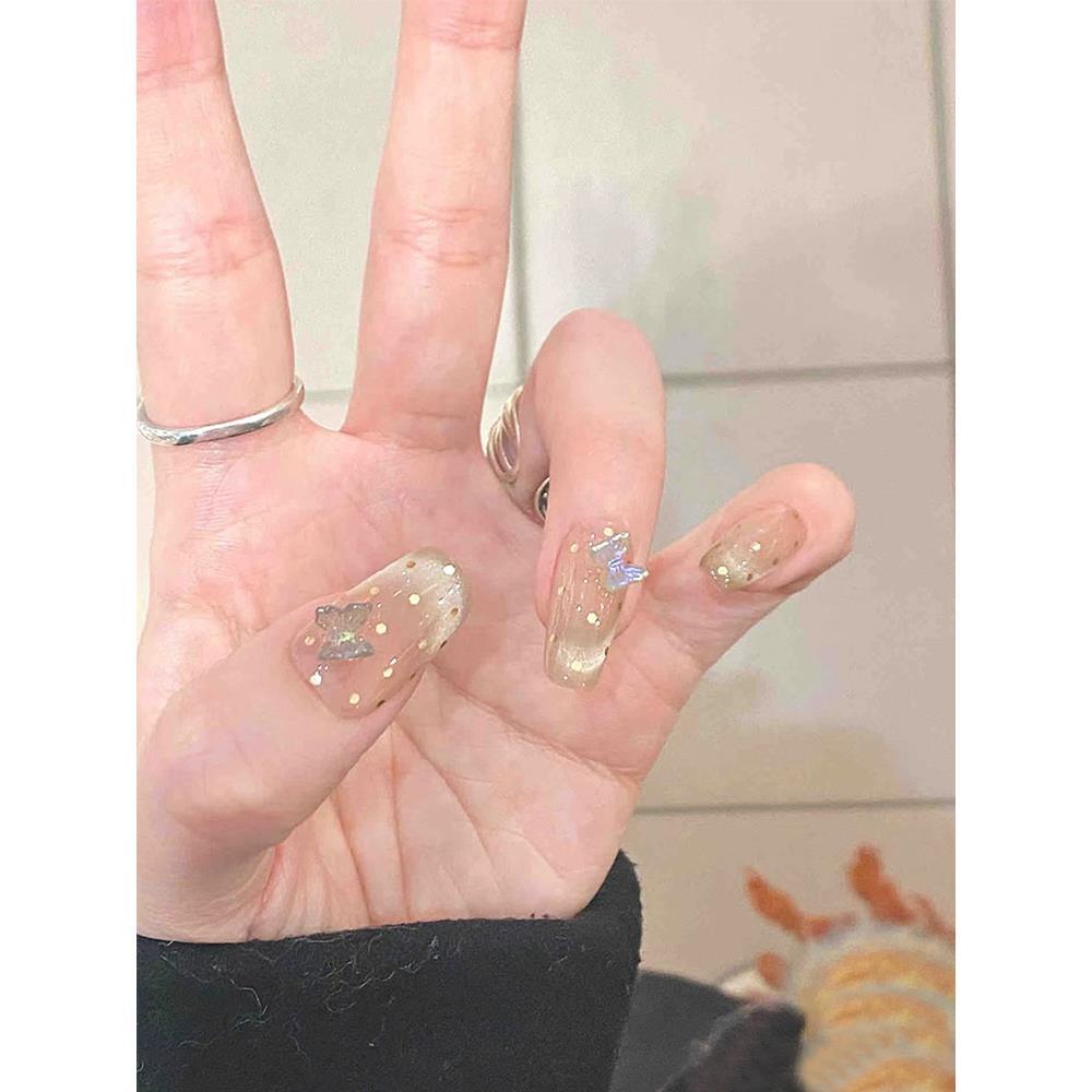 纯手工定制穿戴甲成品蝴蝶晶石猫眼美甲简约可拆卸高级感小众显白