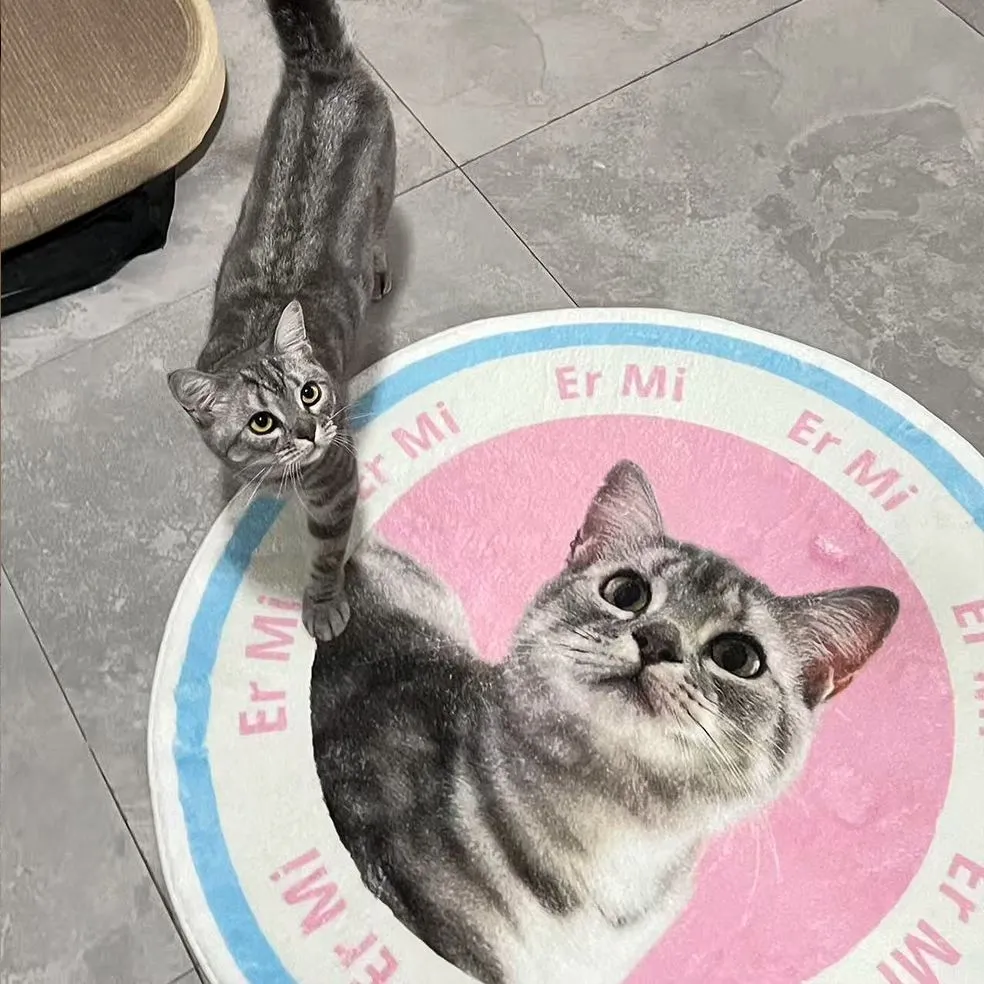 宠物定制地毯猫咪狗窝垫圆形毛绒动物照片垫子图案设计生日礼物