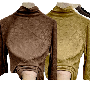 莫代尔半高领提花打底衫女2025秋冬欧货修身内搭加厚长袖T恤上衣