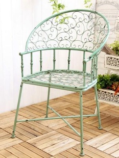 露台推荐 法美式 乡村 做旧复古铁艺花园椅绿色做旧庭院圈椅