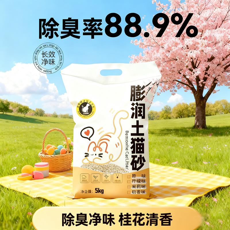 膨润土猫砂包邮5公斤猫砂除臭剂杀菌去尿味结团低尘猫砂猫咪用品