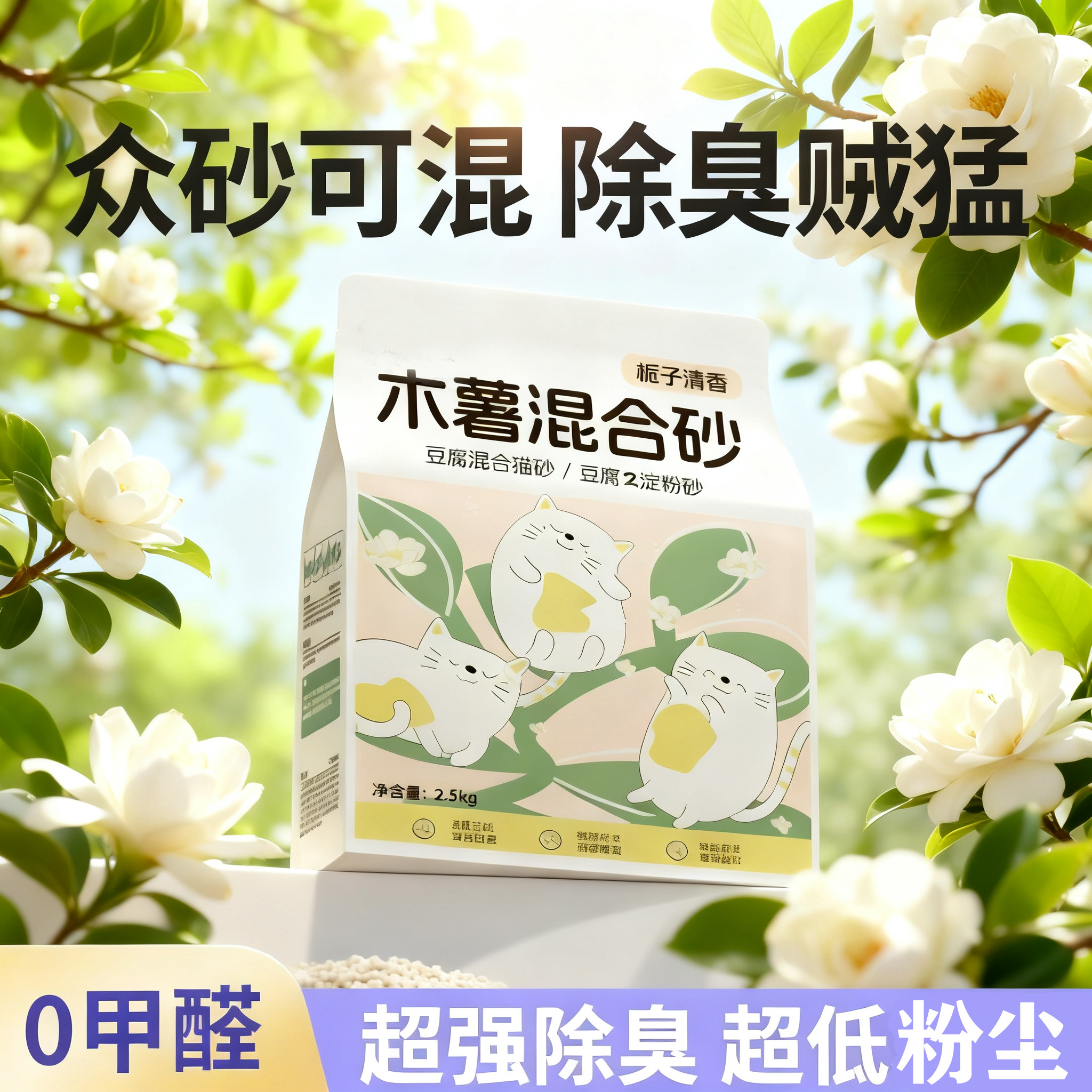 木薯猫砂植物除臭近无尘栀子清香混合豆腐猫砂膨润土不粘底防臭砂