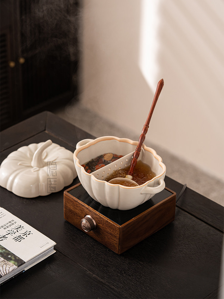 古茶碗围绕炉盖和勺子陶瓷茶机白茶煮碗覆古茶壶电陶瓷炉套装