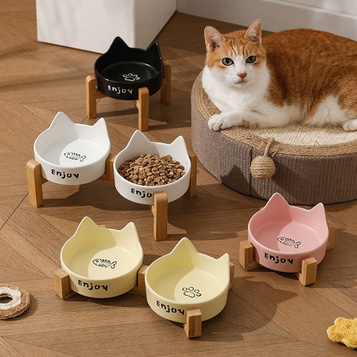 猫碗陶瓷猫食盆宠物碗喝水碗粮碗一体猫咪饭碗狗狗碗不易打翻跃宠