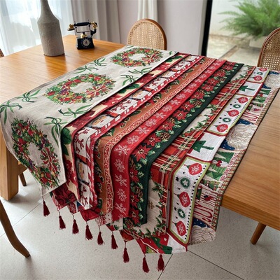 跨境CHRISTMAS TABLE RUNNER 圣诞节桌旗节日喜庆长条巾柜旗餐垫