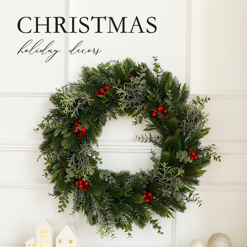 新款圣诞花环藤条40/50/60cm橱窗挂件圣诞节装饰圣诞花环摆件