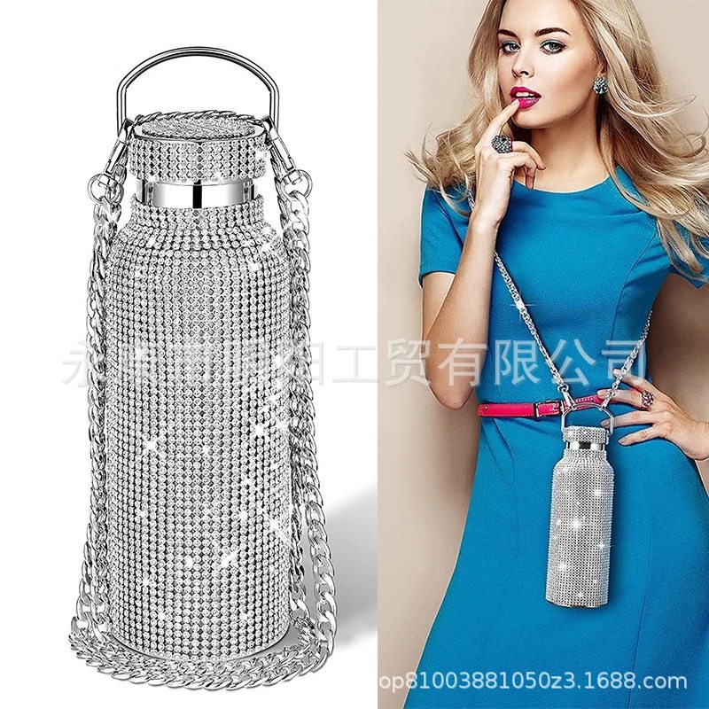 钻石保温杯大王镶钻满钻水杯亚马逊跨境时尚diamond vacuum flask