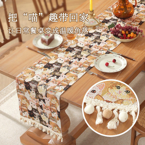 跨境新款长条桌布装饰仿棉麻动物台布长条布家用餐桌桌旗批发代发
