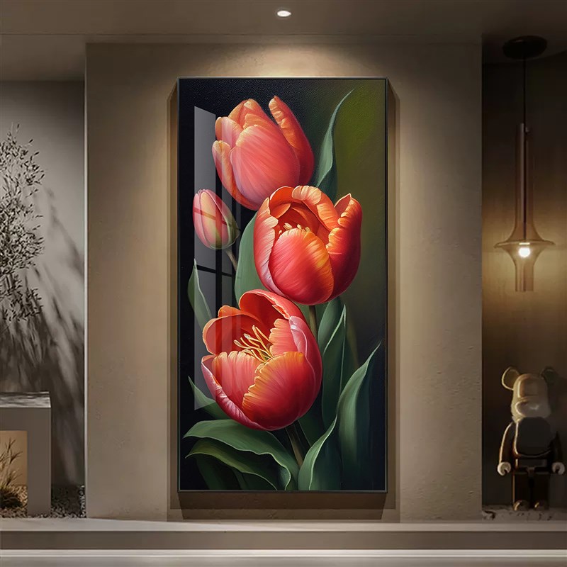 花卉郁金香玄关装饰画镶钻带灯入户落地N画艺术油画走廊挂画图片