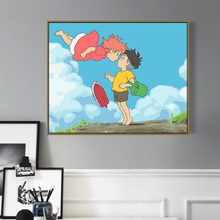 黑白画画映数g字油画画diy手绘填充手工填色悬崖上的金鱼姬客厅装