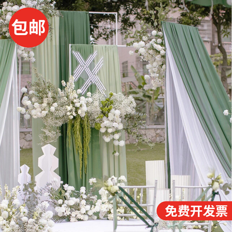 牛油果绿纱幔新中式国风布幔婚庆装饰布料吊顶幼儿园环创材料背景