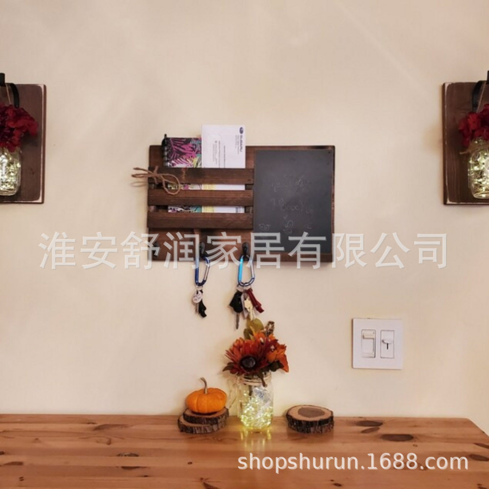 厂家定制木质墙上收纳架墙壁收纳展示架做旧置物架带挂钩