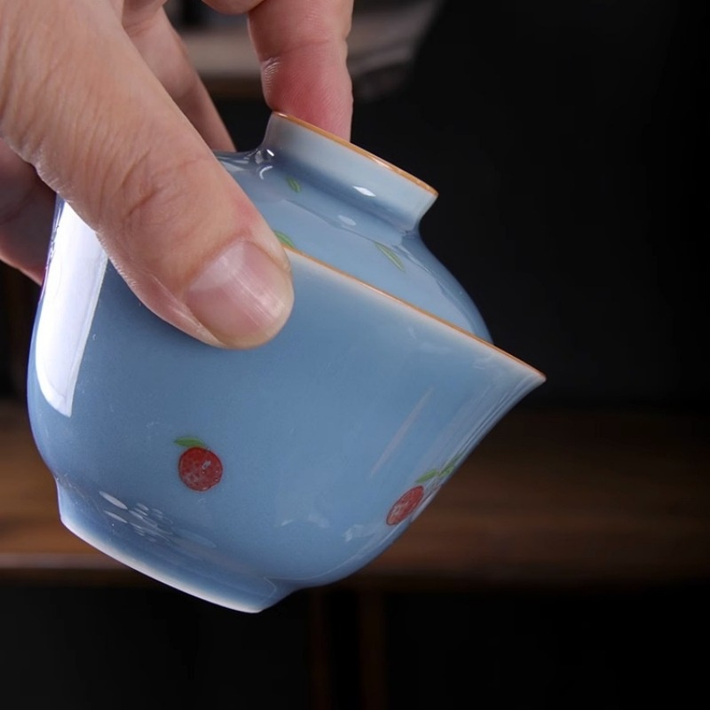 羊脂玉旅行茶具壶承盖碗三才碗敬茶陶瓷家用小套装茶杯简约描金