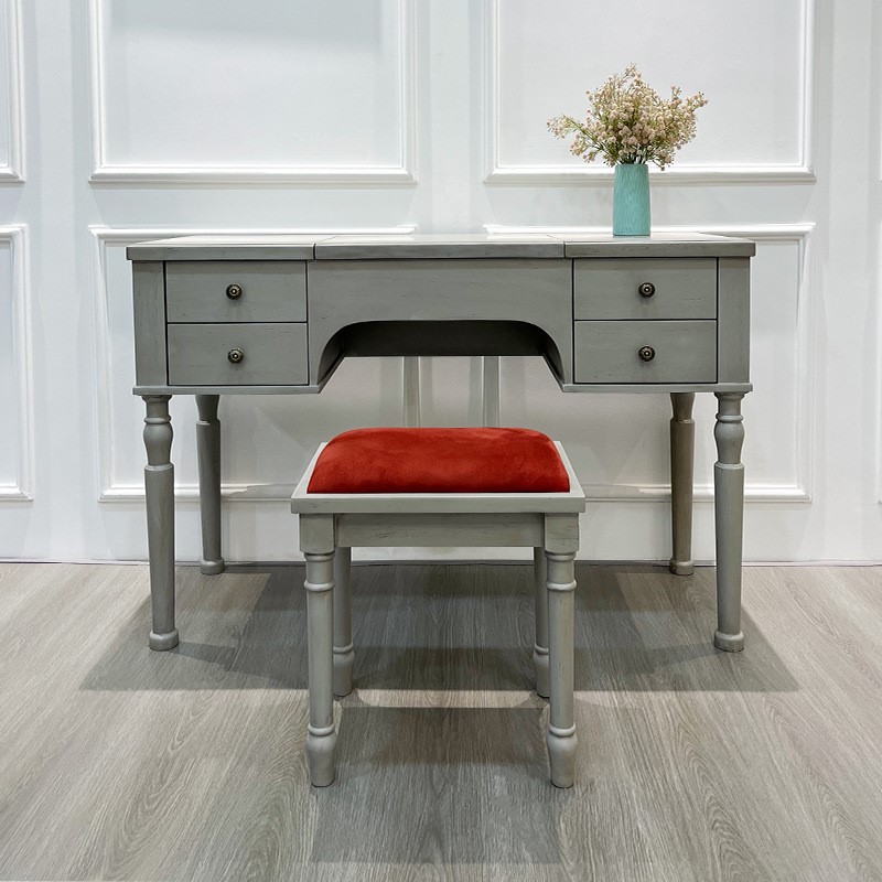 美式轻奢实木靠墙梳妆台复古整装一体收纳柜简约现代小户型化妆桌