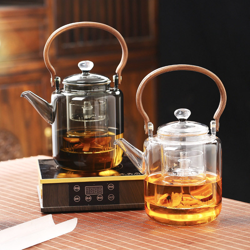 羽禾壶日式木把侧把壶煮茶壶新款煮茶壶透明玻璃水壶红檀木