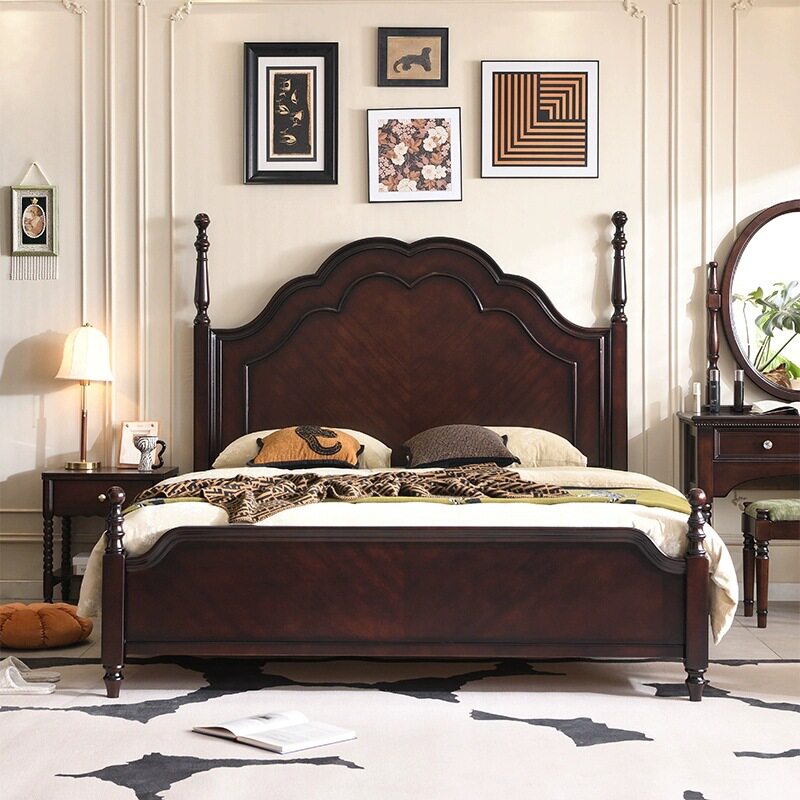 美式复古1.8米实木双人床简约鹅掌楸木安娜床简约高箱储物主卧床
