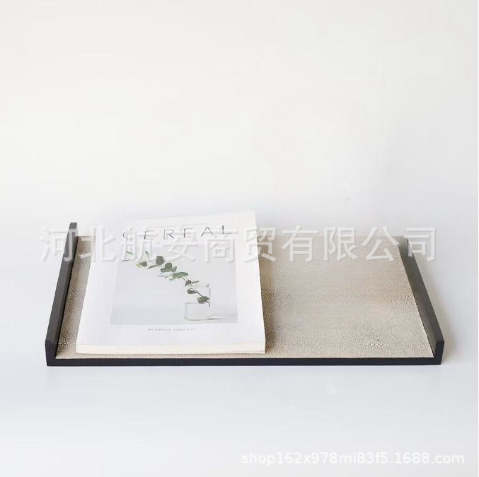 现代简约创意皮质托盘收纳盘装饰盘样板房家居木质皮质盘饰品摆件
